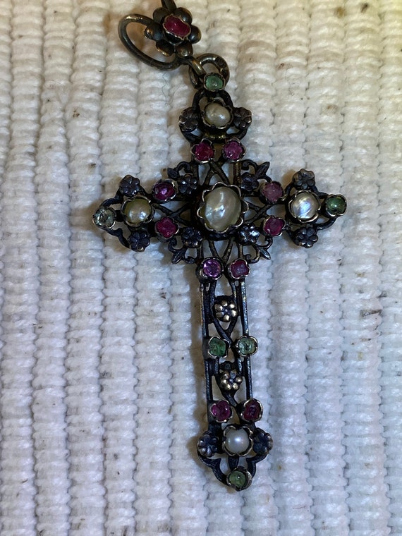 Austro-Hungarian Authentic Multi-Gem Cross Pendan… - image 8