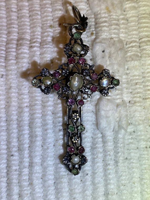Austro-Hungarian Authentic Multi-Gem Cross Pendan… - image 7