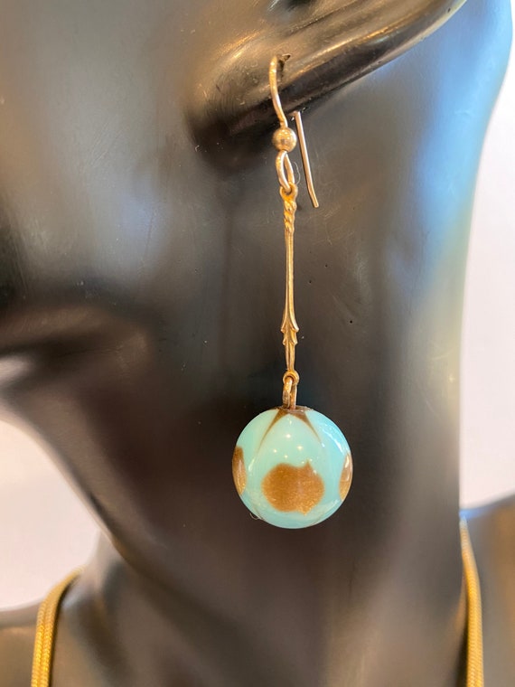 Lucite Turquoise and Gold Earrings Dangle - image 1