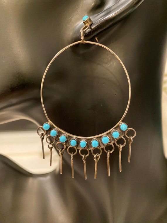 Sterling Turquoise Earrings Antique  Native Americ