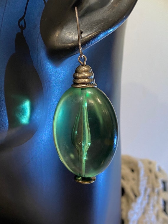 Green Lucite Earrings Vintage - image 7