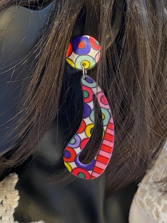 Earrings Dangle Multicolor Retro Lucite (3  Color… - image 5