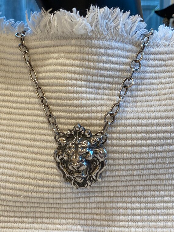 Sterling Lion Necklace Antique Artisan Made (Sale… - image 3