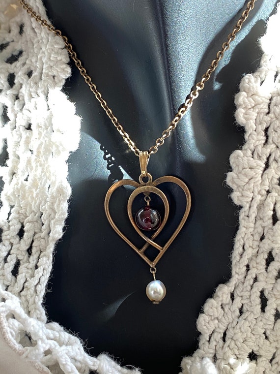 Pearl and Garnet Heart Necklace GF  (Sale Price)