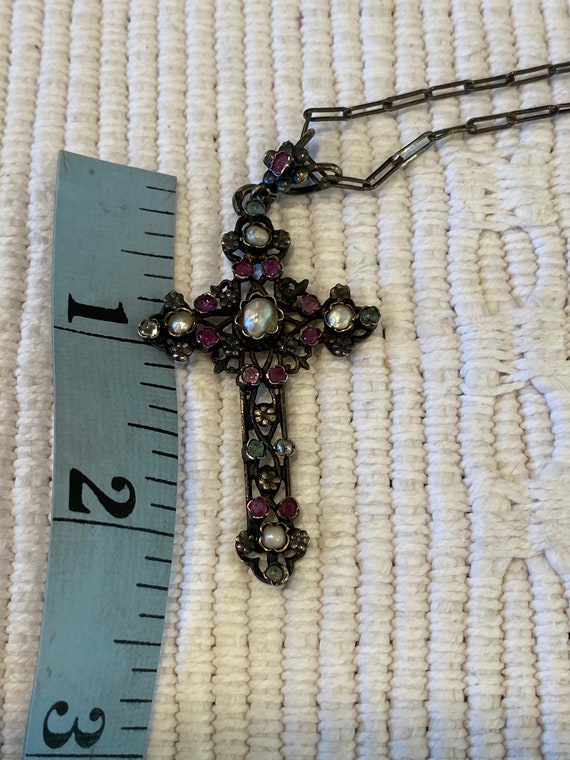 Austro-Hungarian Authentic Multi-Gem Cross Pendan… - image 9