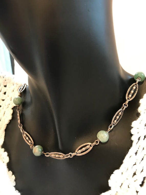 Sterling Chrysoprase Necklace Antique