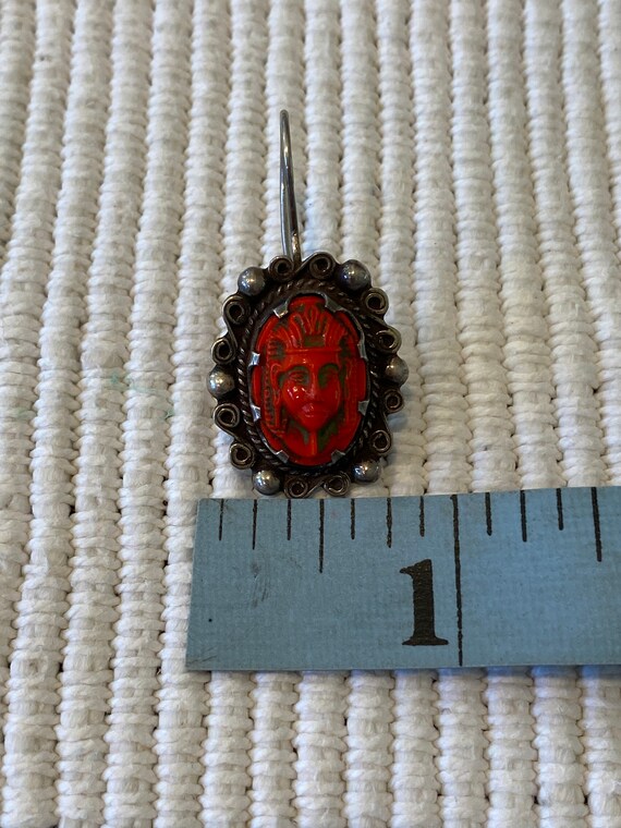 Egyptian Revival Earrings Red Glass Mexico - image 9