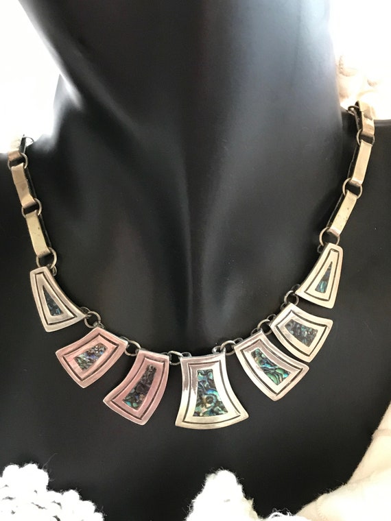 Sterling, Taxco, Abalone Inlay Necklace