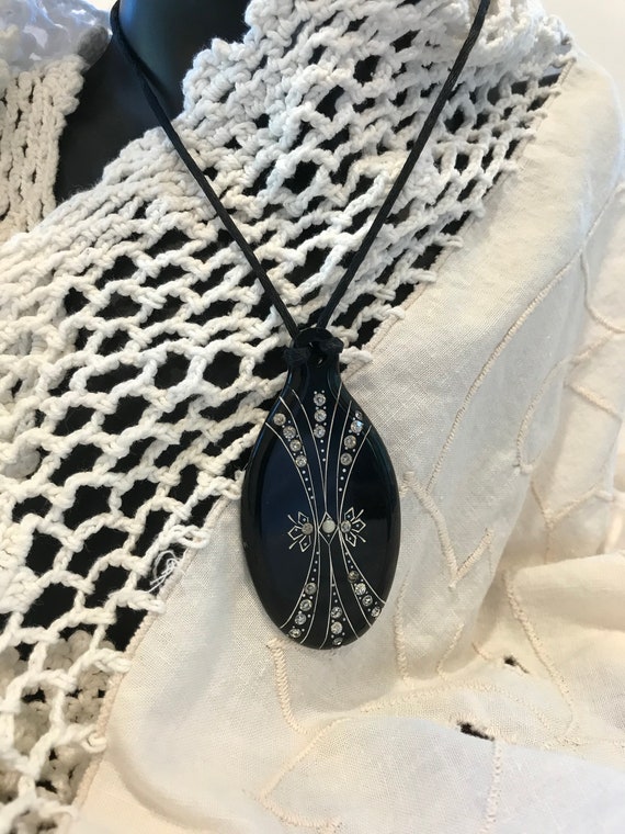 Lucite and Crystal Pendant on Silk Cord (Sale Pri… - image 6
