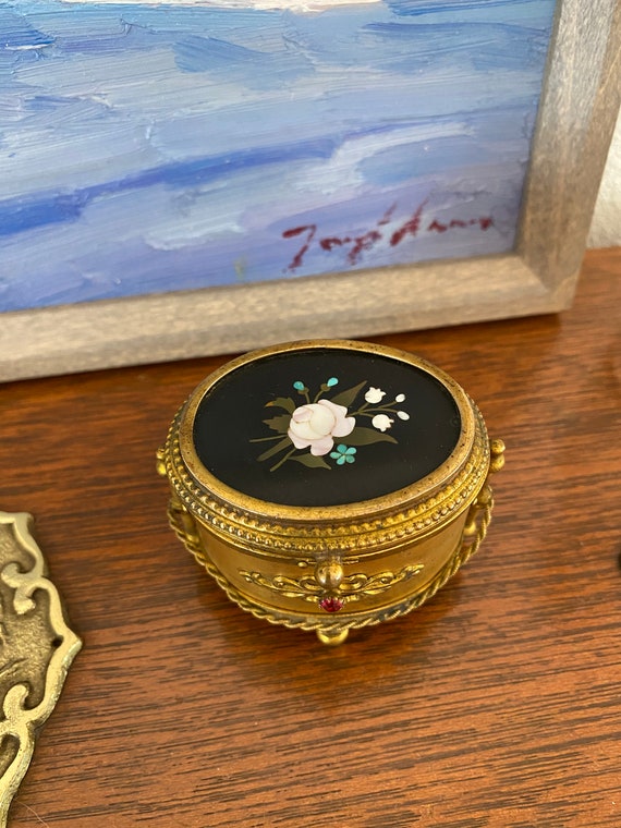 Pietra Dura Gilt Metal Box Antique Lovely (SalePr… - image 4