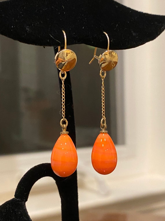 Gorqeous Coral Drop Earrings Glass (Sale Price)