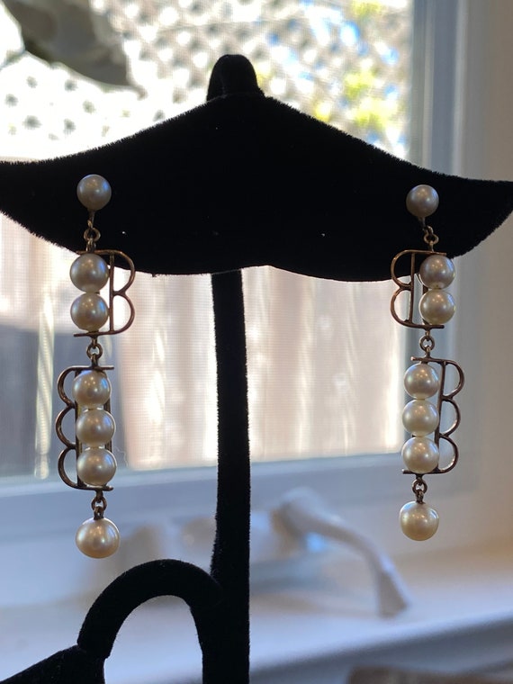 10K Multi Pearl Earrings Dangle Vintage