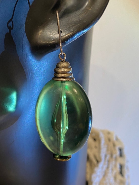 Green Lucite Earrings Vintage