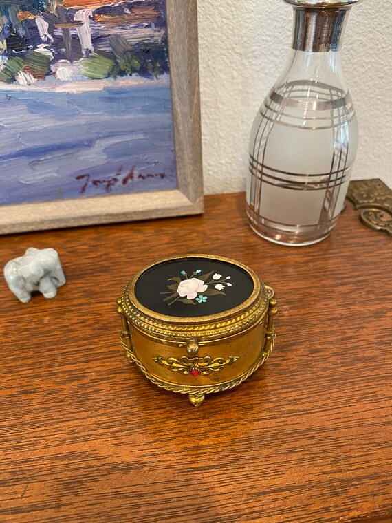 Pietra Dura Gilt Metal Box Antique Lovely (SalePr… - image 2