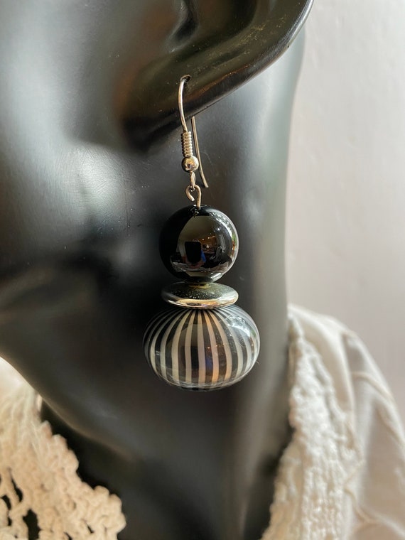 Mid Century Lucite Onyx Earrings