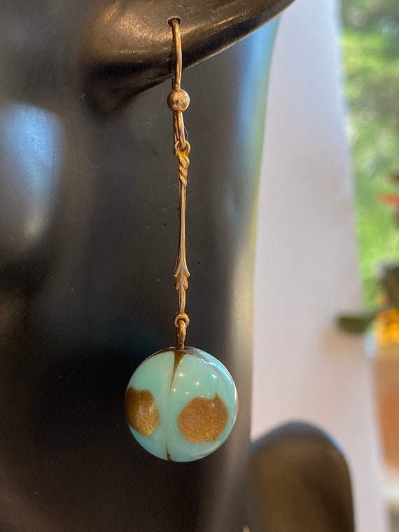 Lucite Turquoise and Gold Earrings Dangle - image 5