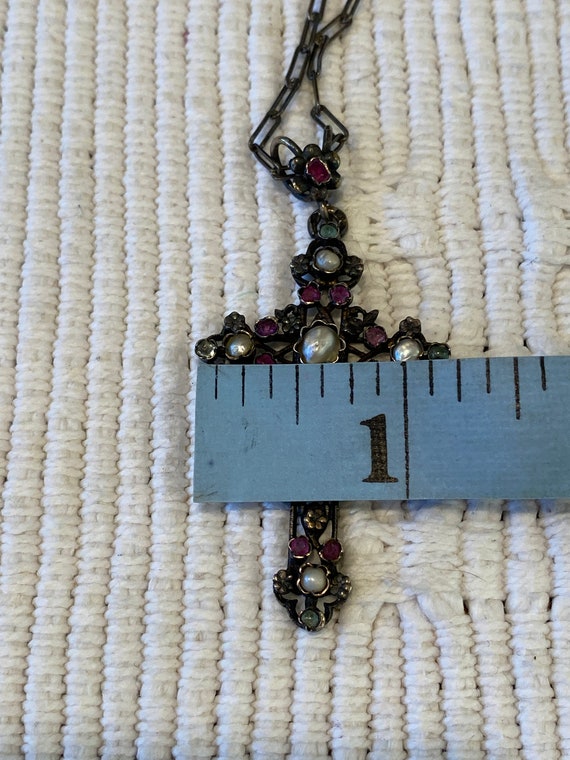Austro-Hungarian Authentic Multi-Gem Cross Pendan… - image 10