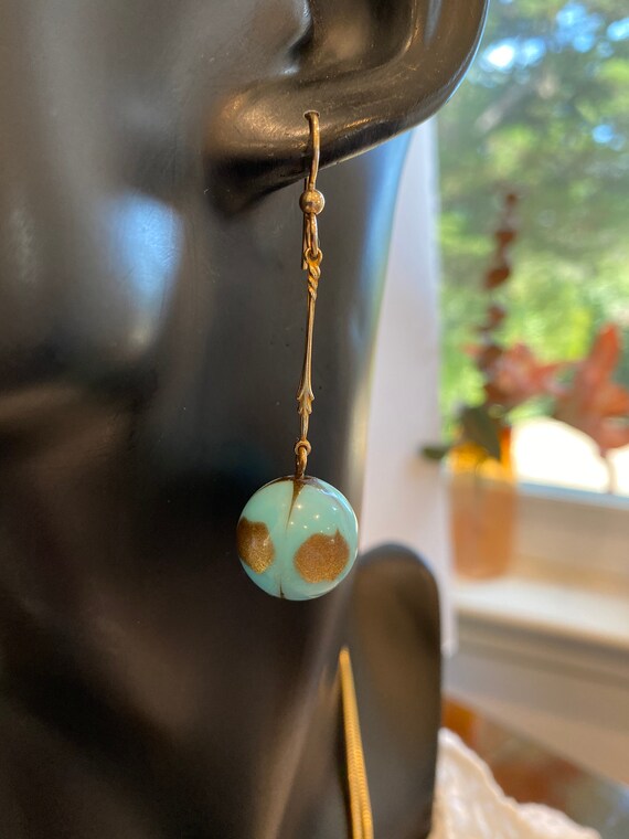 Lucite Turquoise and Gold Earrings Dangle - image 6