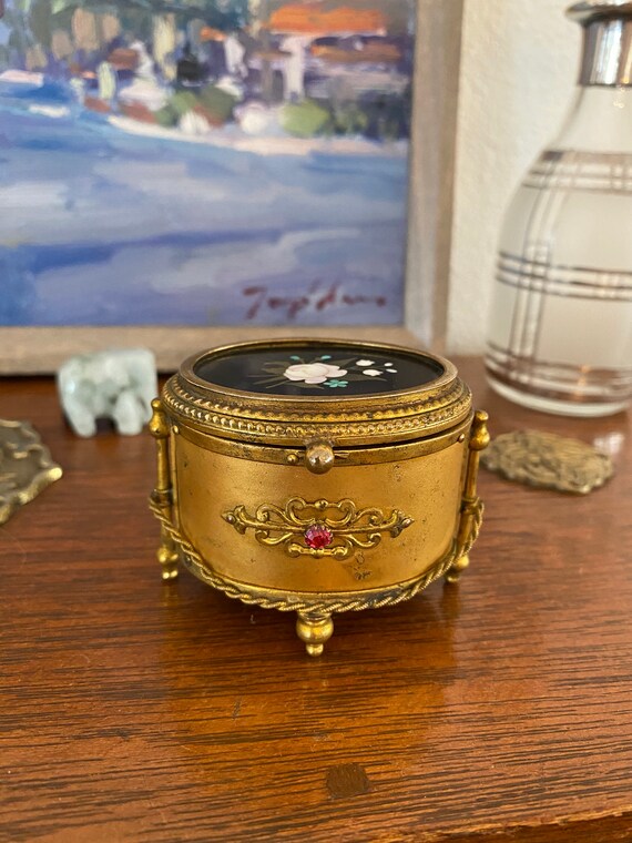 Pietra Dura Gilt Metal Box Antique Lovely (SalePr… - image 3