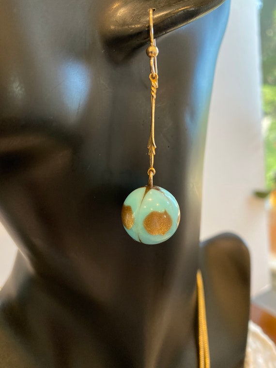 Lucite Turquoise and Gold Earrings Dangle - image 2