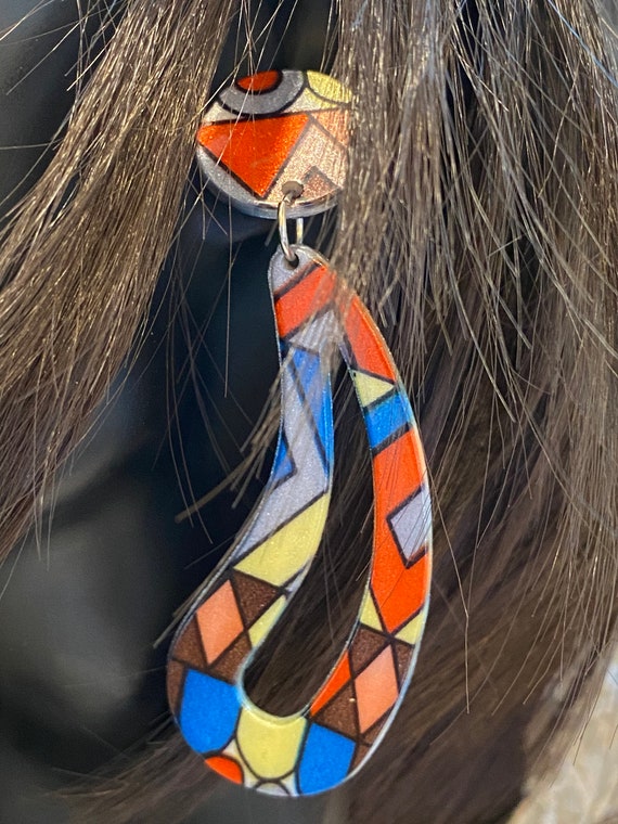 Earrings Dangle Multicolor Retro Lucite (3  Color… - image 3