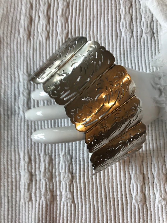 Pierced Sterling Bracelet Mexican Wide (Sale Pric… - image 2
