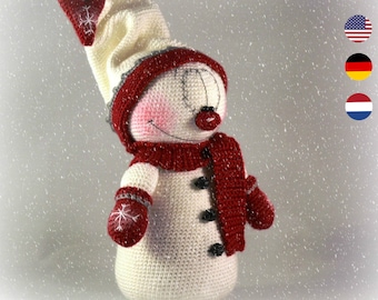 Patrón PDF Mr. Snowman, inglés, holandés y alemán, muñeco de nieve amigurumi, patrón muñeco de nieve navideño a crochet, decoración navideña