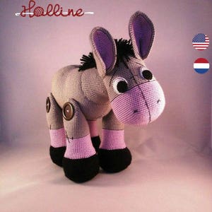 PDF pattern Poncho the Donkey, English and Dutch, amigurumi donkey, donkey pattern, crochet pattern donkey, crochet donkey, farm animal image 1