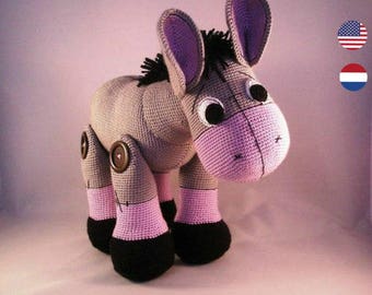PDF pattern Poncho the Donkey, English and Dutch, amigurumi donkey, donkey pattern, crochet pattern donkey, crochet donkey, farm animal