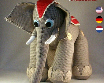 Patrón de crochet Jumbo el elefante, elefante amigurumi, animal del zoológico, elefante de crochet, elefante con diadema y mantita