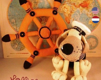 Patrón de crochet Perro marinero con timón, timón amigurumi, perro marinero de crochet, timón de crochet, mascotas en un barco, perro de barcos, timón de barco