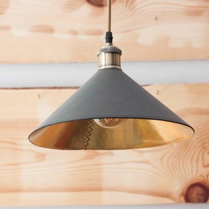 Leather cone pendant light fixtures Leather farmhouse lampshade for kitchen island or dining room Leather industrial lighting imagem 1