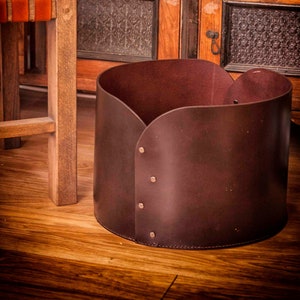 Round high quality leather basket for household storage and organization - Large storage bin - Modern farmhouse firewood basket ~ 16&quot;D x10&quot;H