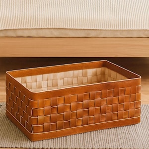 Cesto Organizador de Couro Trançado - Caixa Organizadora para Guarda-Roupa ou Decoração de Outono - Cesto de Couro para Cobertores e Sapatos