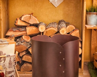 Leather Firewood Bucket, Large Log Holder, Fireplace Storage Basket, Leather Gift Grandparent, Firewood Carrier, Handmade Gift Father