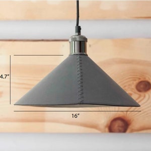 Leather cone pendant light fixtures Leather farmhouse lampshade for kitchen island or dining room Leather industrial lighting zdjęcie 2