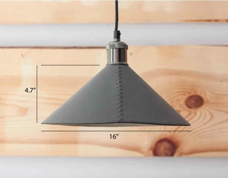 Leather cone pendant light fixtures Leather farmhouse lampshade for kitchen island or dining room Leather industrial lighting zdjęcie 2