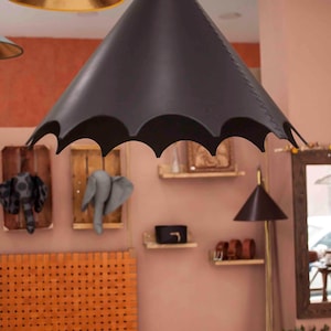 Leather Pendant Light, Dining Room Chandelier Lighting, Shoji Cone Lighting Fixtures, Lighting Fixtures, Mid Century Furniture and Lighting