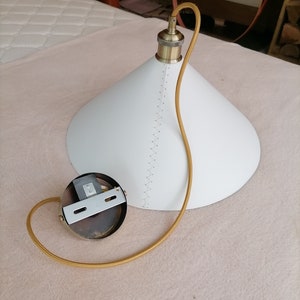 Leather pendant light in white and gold Cone pendant lighting fixtures Modern farmhouse leather lampshade for kitchen furniture and decor image 6