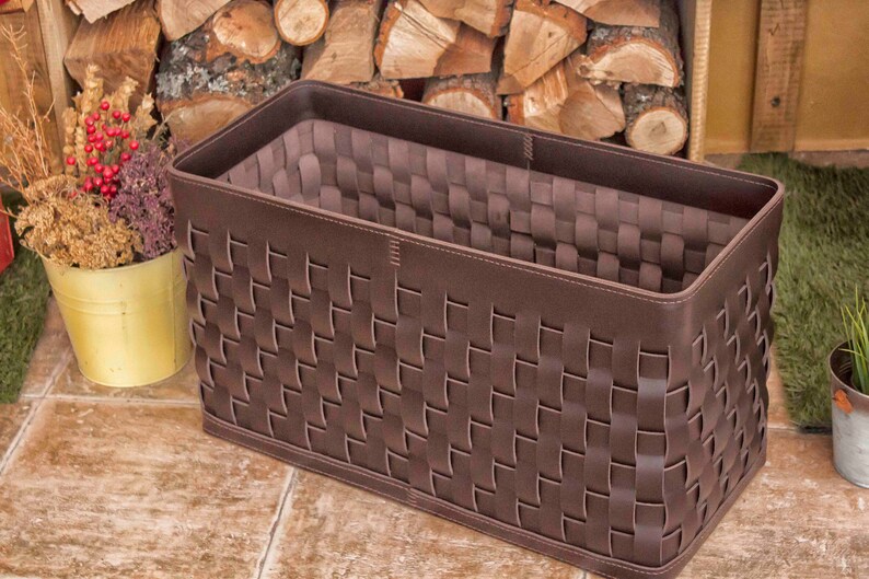 Woven Leather Basket Handmade Leather Laundry Basket Clothes Etsy
