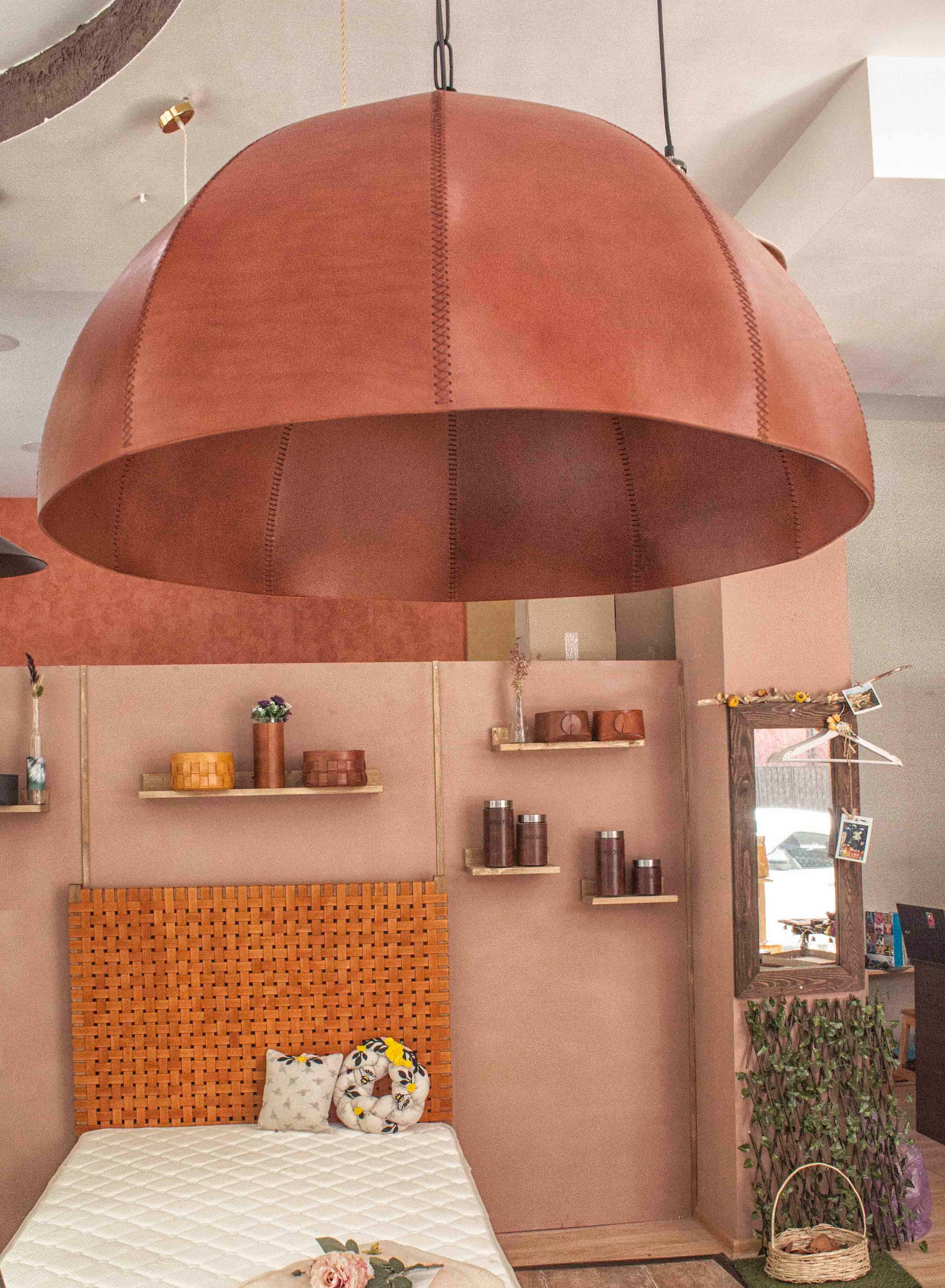 Leather Dome Pendant Lighting, Industrial Chandelier Leather Dome Pendant Lighting, Industrial Chandelier