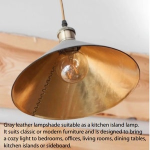 Leather Pendant Light, Dining Room Lighting Hanging, Leather Light Fixtures, Kitchen Island Cone Lamp, Leather Lampshade, Mid Century Modern image 3