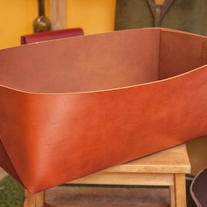 Large High Quality Leather Basket, Storage Organization, Fall Host Gift, Decorative Basket, Leather Container, Kitchen Bin, Fruit~54x25x19cm