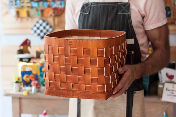 woven leather basket