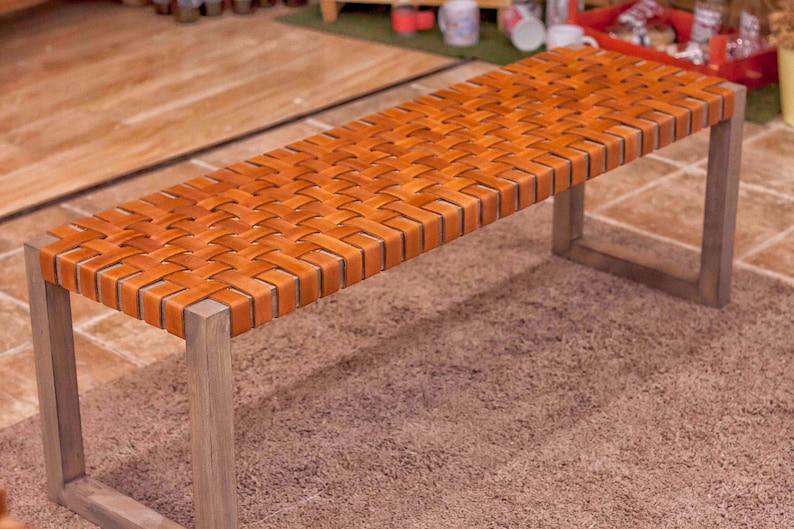 Wood Entryway Bench Front Door Leather Strap Bench Outdoor Etsy