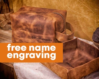 Monogram Dopp Kits And Leather Valet Tray, Personalized Grad Gifts, Rolling Leather Catch All, Personalized Dopp Kits, Engraved Name