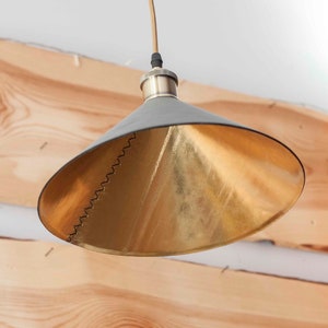 Leather Pendant Light, Dining Room Lighting Hanging, Leather Light Fixtures, Kitchen Island Cone Lamp, Leather Lampshade, Mid Century Modern image 7