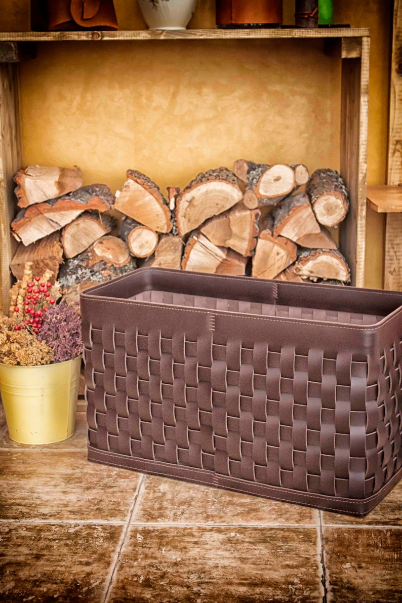 Woven Leather Basket Handmade Leather Laundry Basket Clothes Etsy