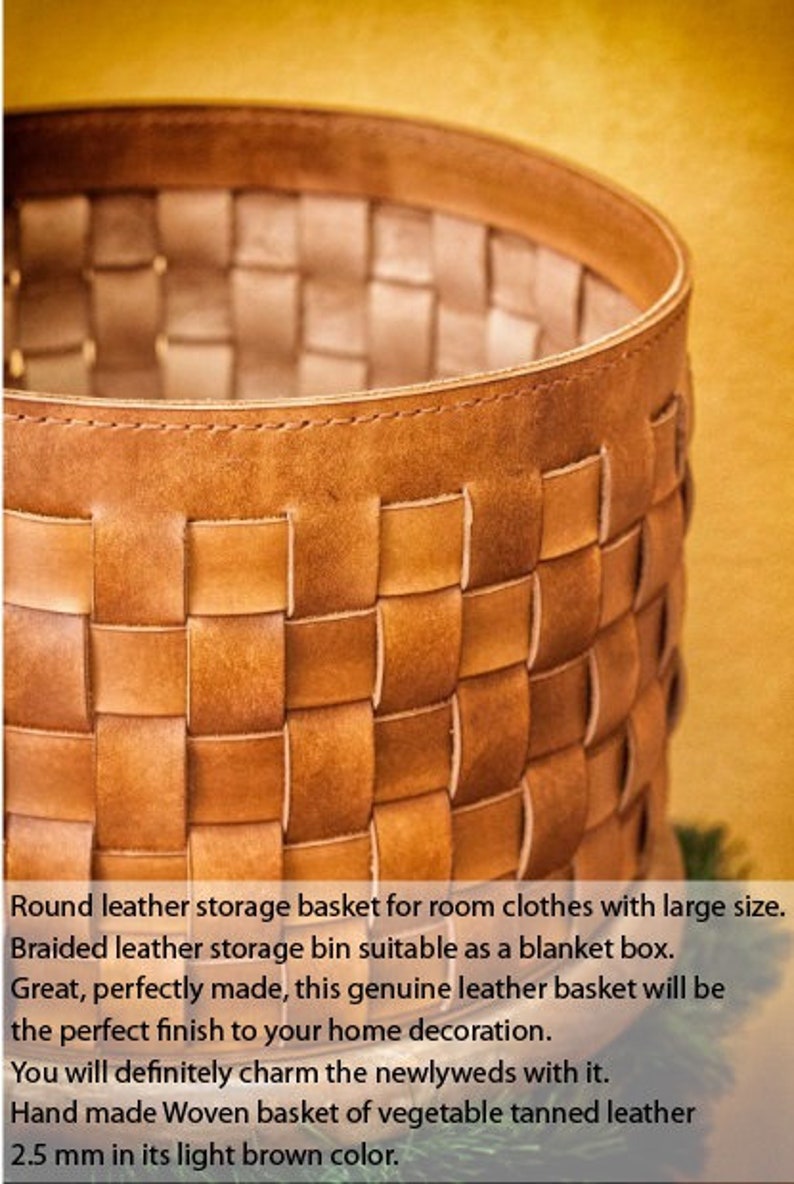 Room Clothes Basket Large Leather Basket Woven Leather Bin Etsy