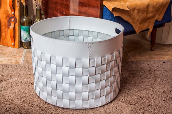 Leather blanket basket cheap